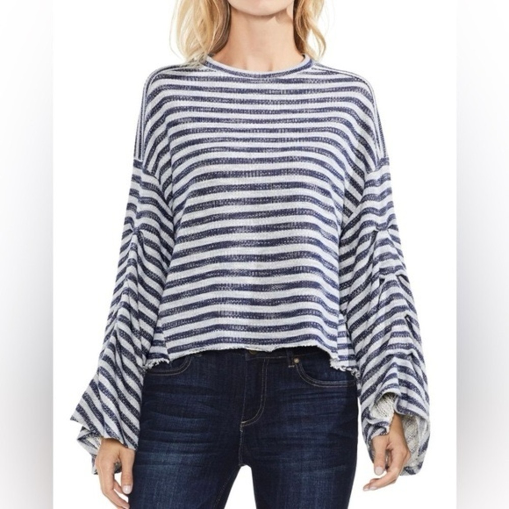 Vince Camuto French Terry Bell Sleeves Raw Edge Womens Sweater Size Medium